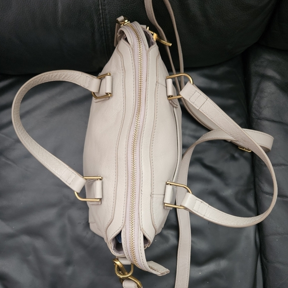 Fossil Jaqueline Satchel/Shoulder Light Gray 100% Leather Brass Hardware Zipper - Picture 11 of 17